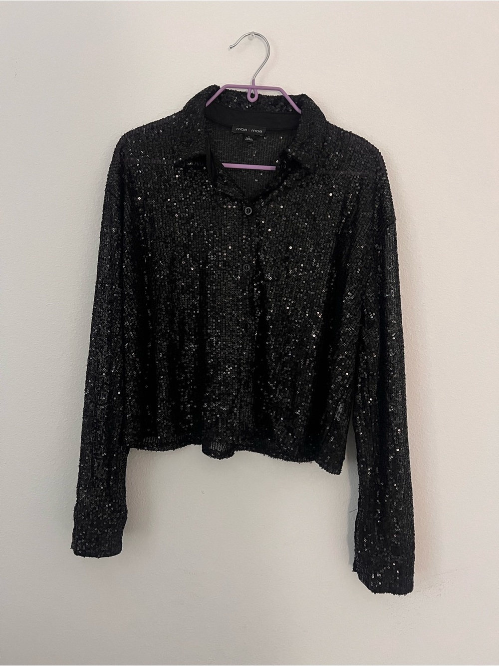 Mon & Mia Black Sequin Long Sleeve Button Down Shirt / Glam Party Top 🖤✨